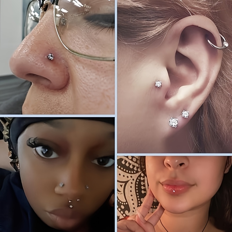 9pcs 304 Stainless Steel Flat Back Earrings and Nose Rings Set